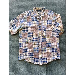 VINTAGE Nautica Men's L Patchwork Madras Plaid Paisley Cotton Shirt 90s Taiwan
